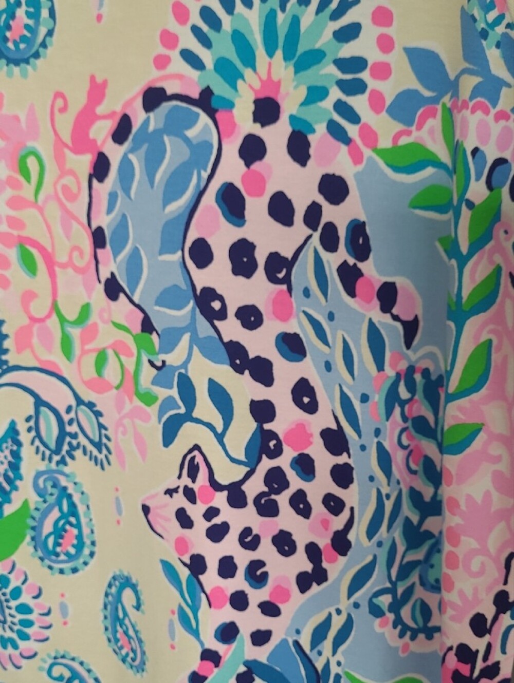 Lilly Pulitzer Cream Shift Dress with Pink & Blue Paisley &"Pink Leopard" Design - Picture 9 of 11